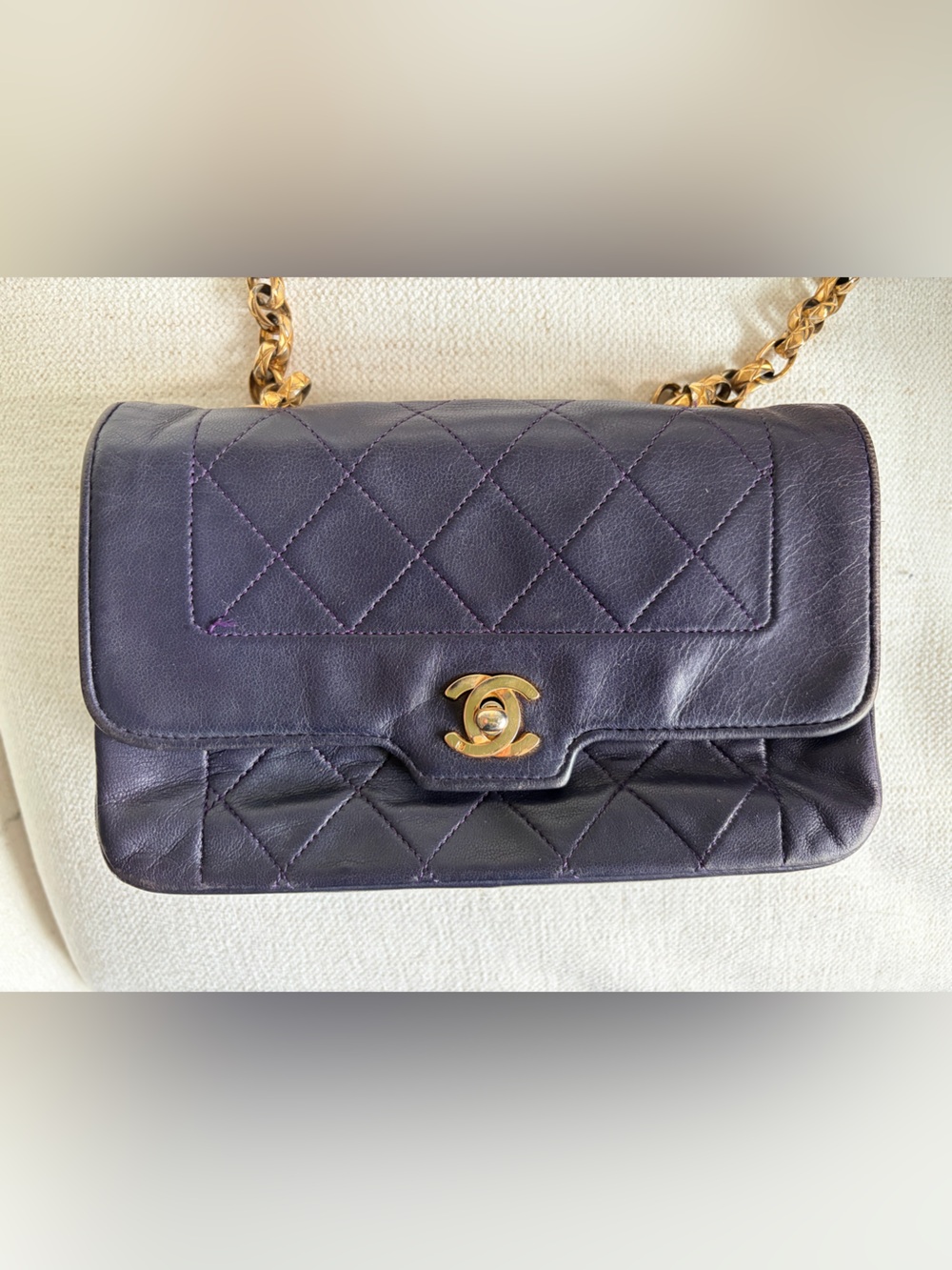 CHANEL Quilted Small Diana Flap Shoulder Bag in Plum with Gold Hardware